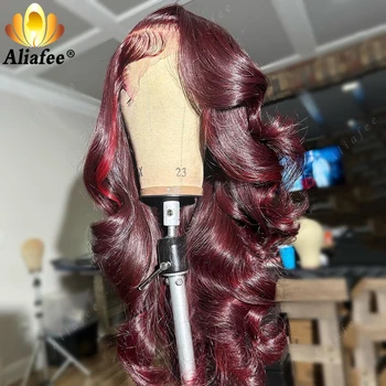 Прозрачни перуки от естествена коса размера на 13X6 инча, дълги перуки, изработени от човешка коса 99 червен цвят, кестенява перука, завързана с цип размери 5x5 инча за черни жени