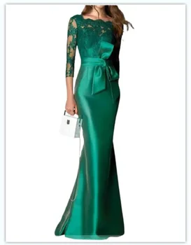 Рокля за майката на булката Маслинено-зелени вечерни рокли за сватби, Жена-гост, Елегантни Дълги дантелени рокли за майките с аппликацией