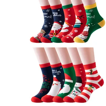 5PR 2022 Коледни чорапи от чист памук, с анимационни герои, детски памучни чорапи със средна дължина, с червено-зелен дизайн, женски