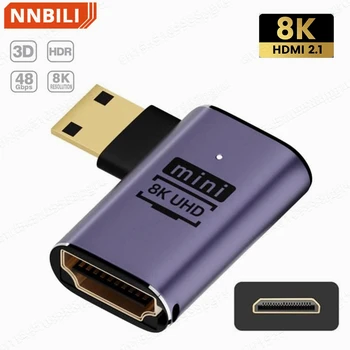 8K ляв ъглов адаптер mini HDMI male to HDMI 2.1 NNBILI female UHD expansion gold converter adapter поддържа 8K 60Hz HDTV