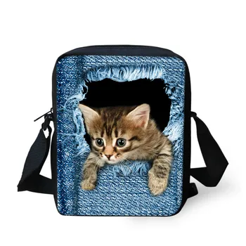 Дизайнерски дамски чанти-незабавни посланици с джинсовым принтом за момичета и котки, детска чанта през рамо с хубав мопс и булдог, женска чанта през рамо