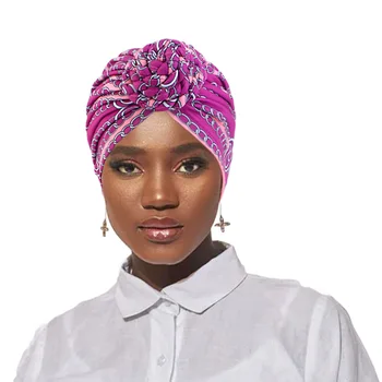 Нов женски Сплетен Тюрбан с възел на върха и африка принтом, Еластична Кърпа, превръзка на главата, чепец, шал, мюсюлманска шапчица за химиотерапия, bandanas