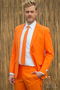 Оранжев Мъжки костюм Slim Fit, Смокинг от 2 теми, Модни костюми за бала Terno Masculino, яке + панталон