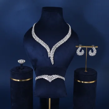 Сватбената огърлица на булката 4шт, Нигерия, Дубай, най-новият женски бижута комплект за годишнината на Рамадан, висококачествен кубичен цирконий