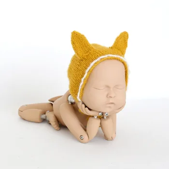 Трикотажни памук Hat новородени Лисица шапка снимка подпори на една кука животни качулка детската Лисица предния капак, за новородени снимки подпори
