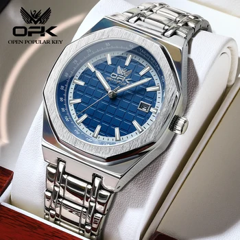 Мъжки часовник OPK Класическа мода, оригинален кварцов часовник от неръждаема стомана, водоустойчив, с светящимся календар, просто стил
