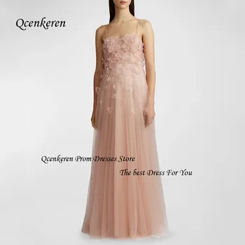 Qcenkern Meat розова рокля за бала, без презрамки, С аппликацией, Вечерна рокля трапецовидна форма, без ръкави, с дължина до пода, за парти в Дубай, Прекрасни рокли