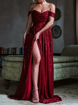 Ново вечерна рокля с отворен гръб, сексуална един коктейл рокля вино-червено, с пайети, нарушения на сърдечния един коктейл рокля с цепка