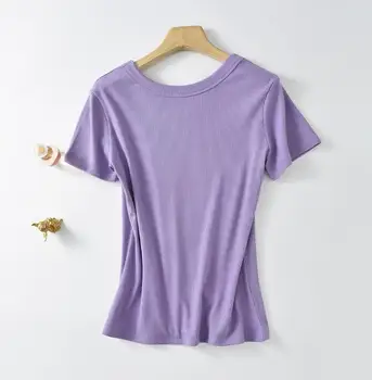 Однотонная основна женска тениска с къс ръкав ежедневна цвят