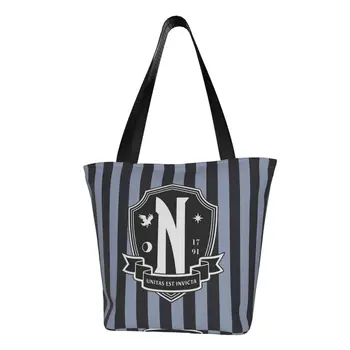 Чанти-тоут за пазаруване Смешни Nevermore Academy Wednesday Addams, холщовая чанта за пазаруване в магазина на Horror TV, наплечная чанта за покупки в магазина за хранителни стоки