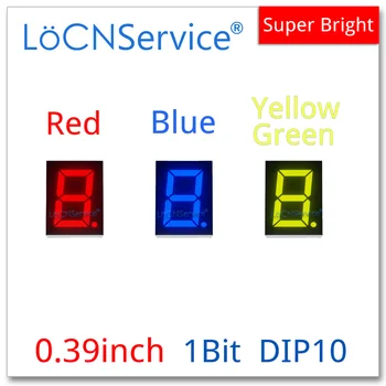 LoCNService 30ШТ 0,39-инчов цифров клиенти led дисплей 1 Бит Червен Жълт Зелен Син Общ Анод / Катод 7 Сегменти с 0.39 инча