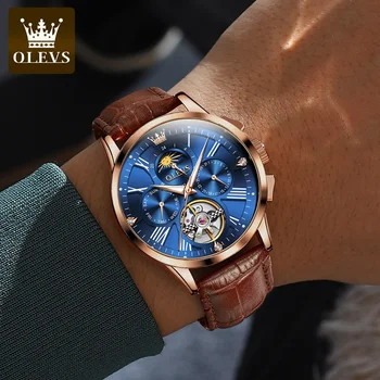OLEVS 2023 Нова Луксозна Марка Мъжки Автоматично Механични Часовници С Светящимся Многофункционален Циферблат Модерен Дизайн на Корпуса От Розово Злато Reloj