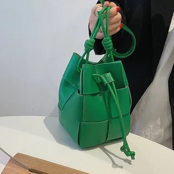 Модерни плетени чанти-кофи от изкуствена кожа за жени, дизайнерски чанти през рамо дамски чанти-слинги от мека изкуствена кожа