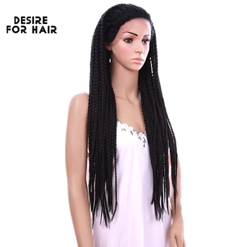 Desire for hair 32-инчови дълги омбре blond предварително заплетенные опашка във формата на кутии термоустойчиви синтетични перуки на дантели за черни жени