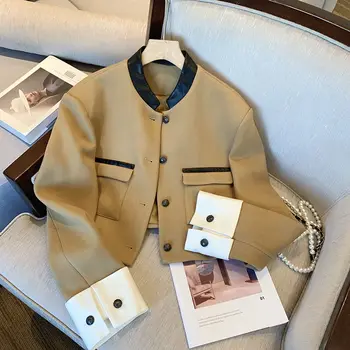Късо палто върху рамото на корейския ретро стил с лек аромат, женски палта есен 2023, нов висококачествен кратък жилетка в британския стил, топ