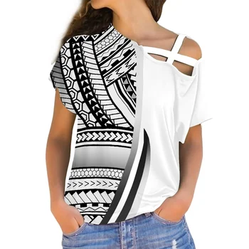 Нов дизайн, Дамски топ, Хавай, Летни дамски свободни блузи-пуловери с татуировки, тениска с открити рамене, дрехи с къси ръкави