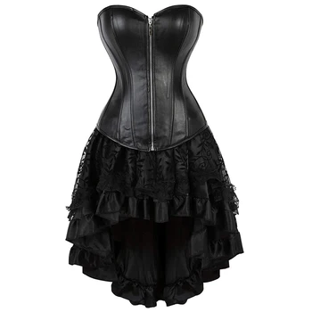 Кожена рокля-корсет Големи размери, дамски панталон в стил steampunk, топ, блуза, бюстиета, Сексуална екзотично бельо с цип, Gotico Korset Mujer