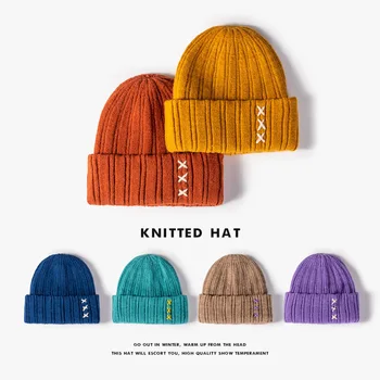 Зимни дебели защита на ушите топло вязаная капачка модни проста вълнена шапка градинска топла шапка
