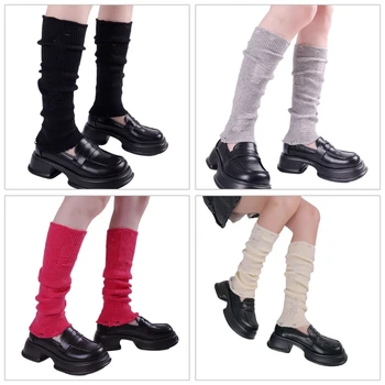 Дамски гети Y2K Harajuku, Монофонични трико в рубчик, Дълги чорапи с ожулвания по краката, 37JB