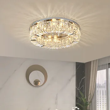 Луксозен кристален таван полилей в скандинавски стил, модерен златен хром led окачен лампа за дневна, спални, хотелски хол, интериор.
