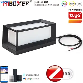 MiBoxer DC24V Zigbee 3.0 Smart Outdoor Водоустойчива, 9 W RGB + CCT Led Квадратен Стенен лампа на HRISTO WiFi APP Гласова Дистанционно управление WA5-09S-ЗЛ