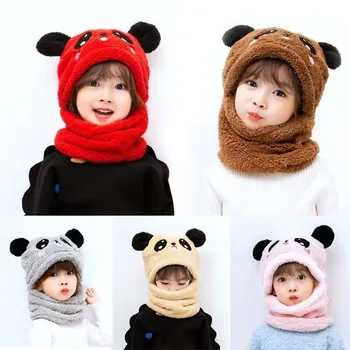 Детска шапка-ушанка, есенно-зимна детска шапка с врата, една супер сладка шапка-пуловер с пандой за момчета и момичета