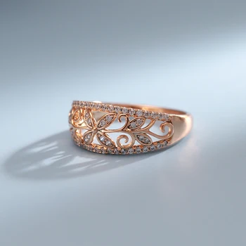 Луксозни дамски пръстени с геометричен кухи цвете и естествен цирконием от злато проба 585, реколта модни бижута, Елегантен пръстен за ежедневието
