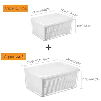 2 контейнера за съхранение на пресни продукти, зеленчуци и плодове В хладилника - Контейнери за съхранение на храна 1,5 л