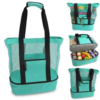 Крупноячеистая плажна чанта-хладилник, Туристическа чанта за пикник чанта за съхранение на напитки, чанта-хладилник за хранене, топлоизолационна обяд-бокс