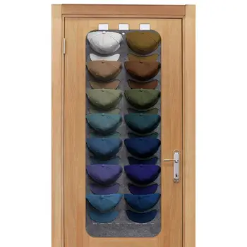 Монтиране на багажник за бейзболни шапки Стенен органайзер за шапки с 14 джобове За съхранение кепок Домашна организация и съхранение на над вратата Витрини за шапки