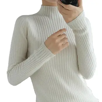 Жена оборудвана пуловер, вязаный пуловер с деколте наполовина под костенурката, кашемирово-вълна смес, монофонични цвят за есен-зима