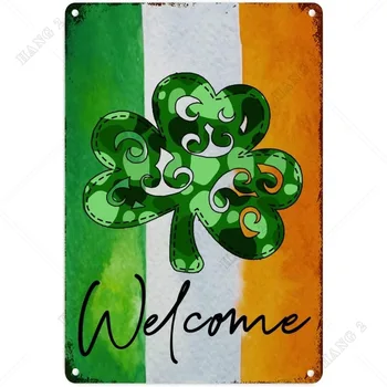 Интериор под формата на ирландския флаг, Лъки Зелена клетка, Леопардовый детелина, Метална лидице табела, Забавни ретро надписи с Деня на Св. Патрик за хол