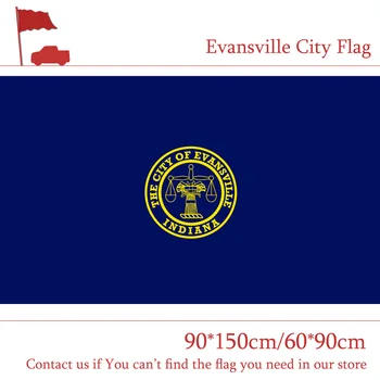 Знаме на град Evansville САЩ, щата Индиана, 90 * 150 см, флаг 60 * 90 см, 3x5 фута, банер от 100% полиестер в помещения и на открито