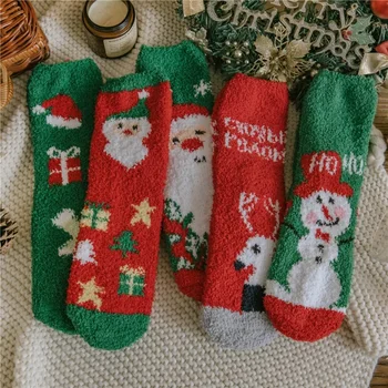 Коледни чорапи от коралов кадифе, Зимни Плюшени дебели чорапи Moon Floor за мъже и жени, чорапи за сън, за двойки в подарък