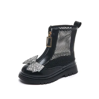 MODX/ Дишащи Сандали с лък За момичета С високо берцем и мека подметка, Модни и Ежедневни Обувки на Принцесата в Римски стил, Обикновен детски Летни обувки с цип, размер 27-37
