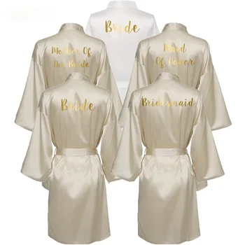 Сатен с копринени халати за баня и Хавлия шаферка на Сватбата халат Сватбена дреха на майката Рокля на шаферка Дамски пижами Шампанско