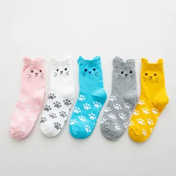 5 Цветове и стилове Kawaii Сладка Котка Стерео чорапи със следи от ушите Дамски чорапи памучни чорапи за момичета и жени