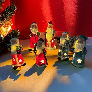 Нов 2024 Коледен лека нощ Дядо Коледа Украса от смола Занаяти Сцена Творческа Декорация на дома, работния плот Играчки-изненади с Подаръци