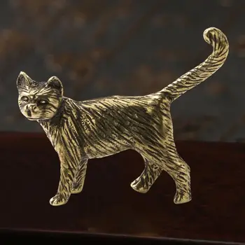 Месингови орнаменти, елегантна статуетка на котка от картун ръчно изработени в ретро стил, Очарователни метални фигурки за домашен интериор, сладки малки аксесоари