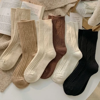 1 Чифт Нови кашмир вълнени чорапи, дамски зимен плътен топъл черно-бял комплект на японската мода, плътен цвят