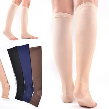 Компресия на медицински еластични чорапи за сън без пръсти, поддържащи чорапи при разширени вени, с отворени пръсти на коляното, Грижа за краката