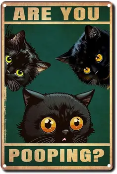 Лидице знак Забавен черна котка, Украса винтажной баня и вани, метални лидице знак декор любители на черни котки реколта метална tin