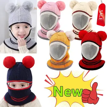 Нови детски зимни шапка, шал, Цельнокроеная детска шапка за защита на ушите, топли акрилни шапка за момичета и момчета, шапка за деца 2-5 години