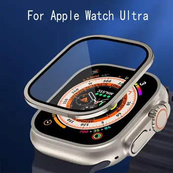 Метална броня + закалено стъкло за Apple Watch Ultra 49 мм, аксесоари, защитно фолио за екрана със защита от надраскване, Full HD Film iWatch Ultra 49 мм