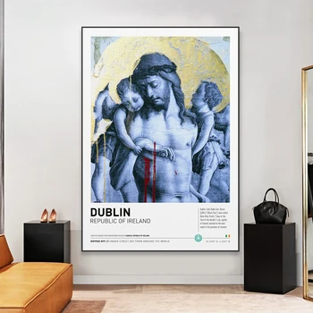 Дъблин уличен арт плакат, Абстрактен градски колаж, монтиран на стената арт принт, Модерен пейзаж Ирландия, пътуване, платно, живопис, Офис декор