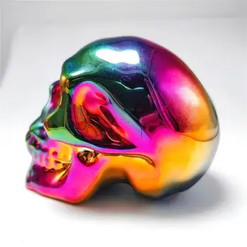 Цветна череп с покритие покритие, ослепителен издълбани череп-скелет на Aura за украса