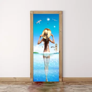 3D Самозалепващи врата, PVC стикери етикети Секси красотата на Етикети на задната стена Украса спални хол Водоустойчиви етикети