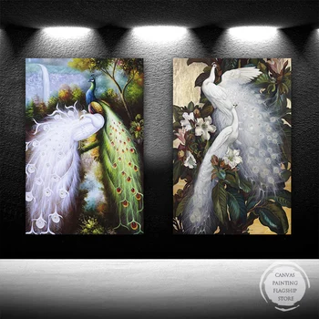 Rerto Плакати с Бял Павлином и Щампи Реколта Животни Птица Платно за Боядисване на Стенни Художествени Картини за Хола Home Decor Cuadros
