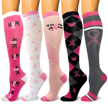 TANABATA 1 чифт женски компрессионных чорапи При разширени вени, Медицински подкрепа за спортни медицински сестри Розови мъжки чорапи до коляното в стил харадзюку