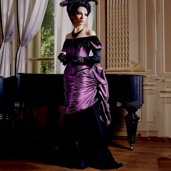 Рокли за бала в викториански стил, лилави, с къси ръкави и рюшами, Дълги вечерни рокли в ретро готически стил за жени 2023 Vestido